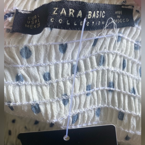 Zara White and Black polka dot strapless off the shoulder top, NTW, sz L - Picture 7 of 7